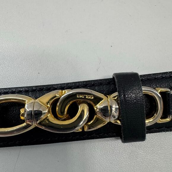 Vintage CELINE Belt Gold/Silver Buckle Navy Leather (READ) - Picture 3 of 9